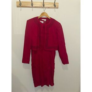 Vintage Oberon New York magenta pink red 100% two piece dress jacket set size 8
